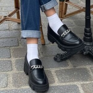 Vintage Y2K No Boundaries Black Platform Loafers Chunky Lug Sole Preppy Women 11